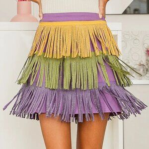 BiBi Mardi Gras Rhinestone Fringed Skirt